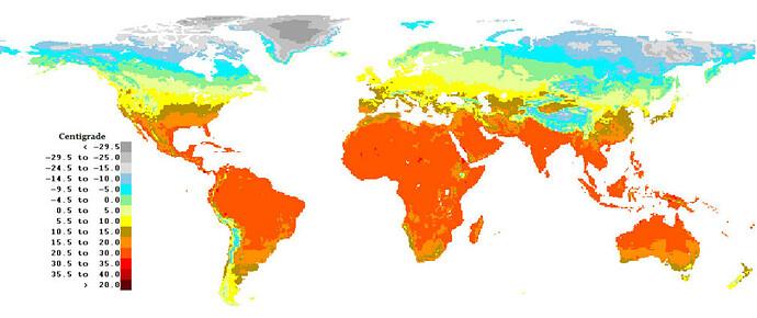 Figure 1. Carte des températures moyennes du monde. Source : http://www.carte-du-monde.net/